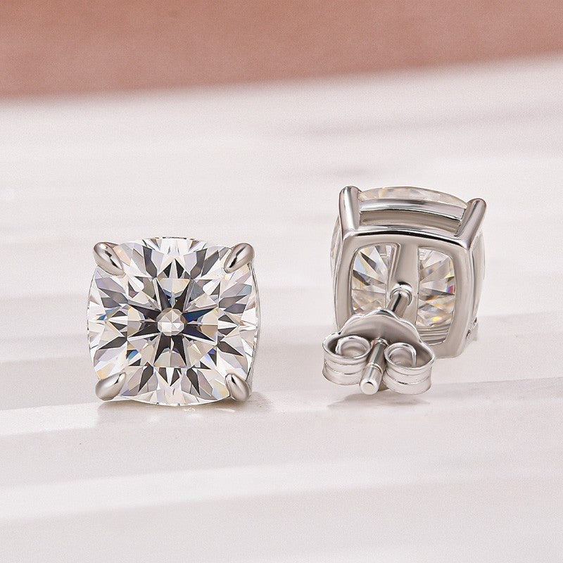Moissanite 2.0Ct Cushion Cut Stud Earrings In Sterling Silver - louilyjewelry