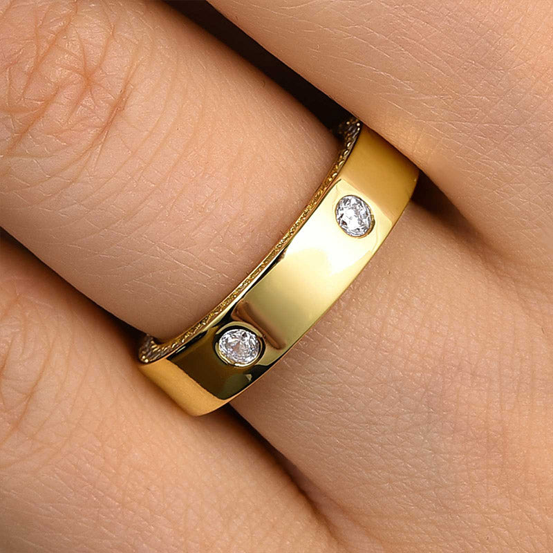 Louily Luxurious Yellow Gold Round Cut Wide Wedding Band In Sterling Silver - louilyjewelry