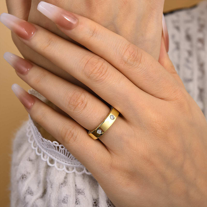 Louily Luxurious Yellow Gold Round Cut Wide Wedding Band In Sterling Silver - louilyjewelry