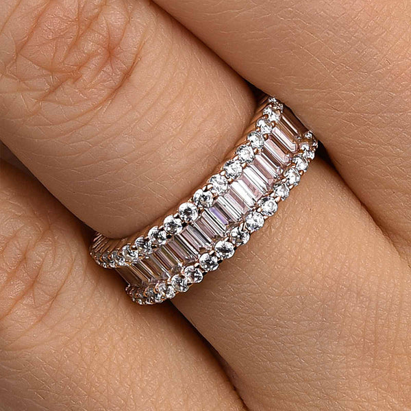 Louily Stunning Emerald Cut Women's Wedding Band In Sterling Silver