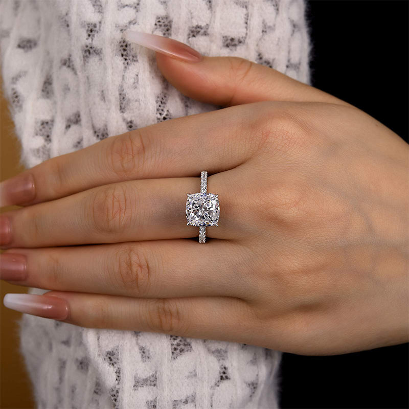 Louily Classic Cushion Cut Engagement Ring In Sterling Silver - louilyjewelry