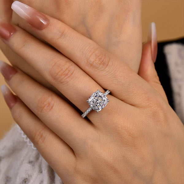 Louily Classic Cushion Cut Engagement Ring In Sterling Silver