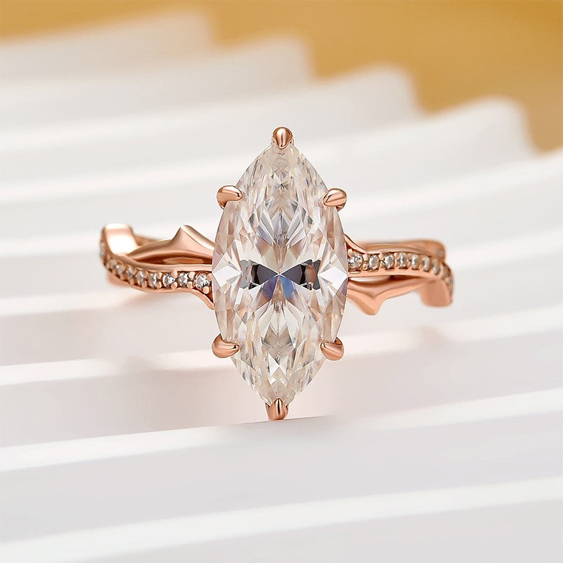Moissanite 3.0Ct Marquise Cut Twist Engagement Ring In Sterling Silver - louilyjewelry