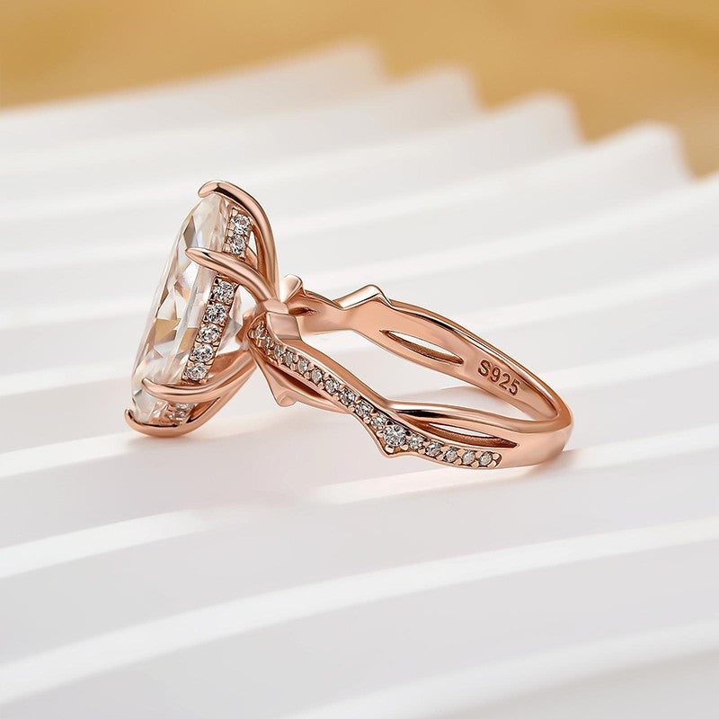 Moissanite 3.0Ct Marquise Cut Twist Engagement Ring In Sterling Silver - louilyjewelry