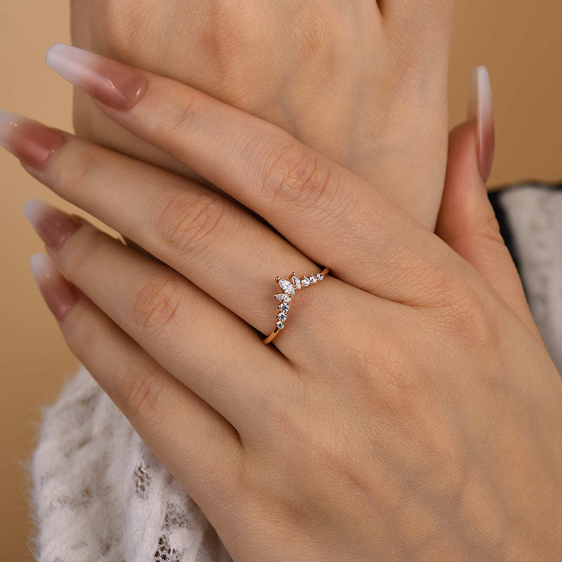 Louily Elegant Rose Gold Chic V Shaped Stacking Wedding Band In Sterling Silver - louilyjewelry