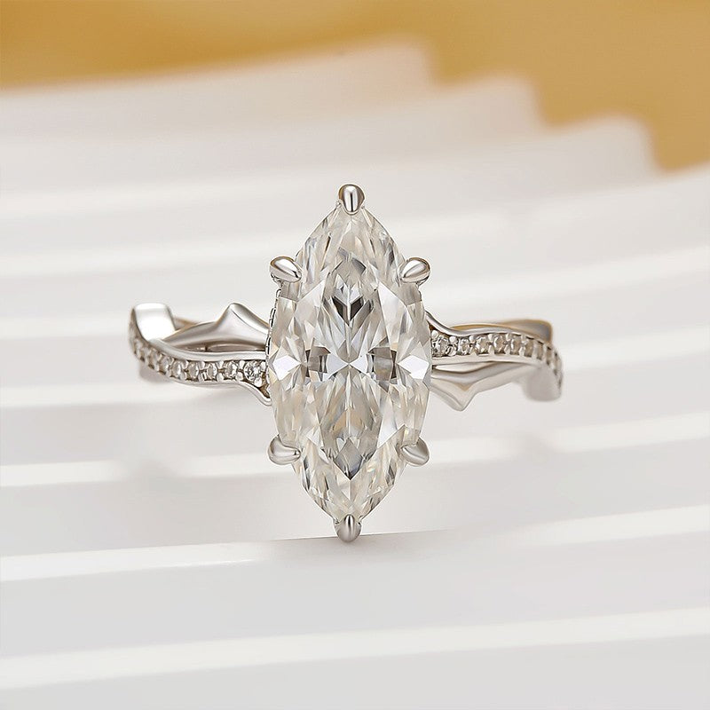 Moissanite 3.0Ct Marquise Cut Twist Engagement Ring In Sterling Silver - louilyjewelry