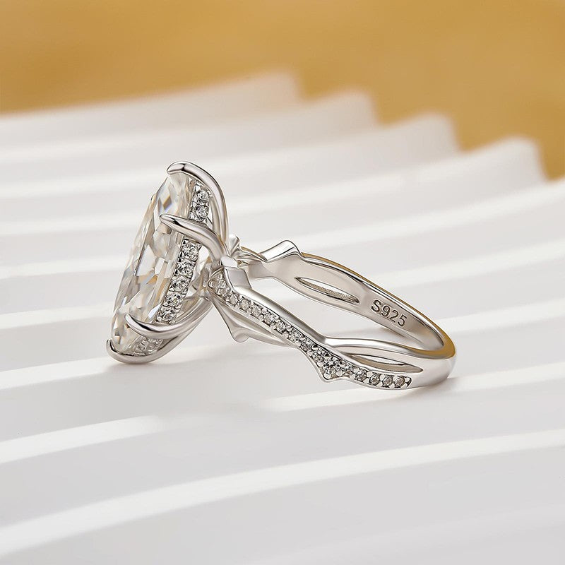Moissanite 3.0Ct Marquise Cut Twist Engagement Ring In Sterling Silver - louilyjewelry