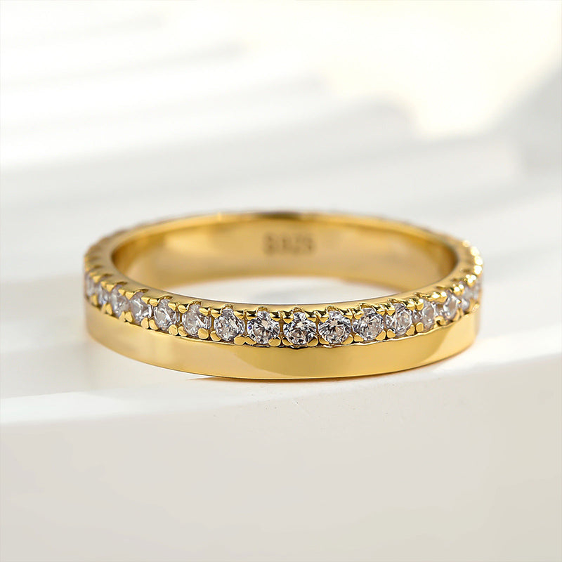 Louily Fashion Yellow Gold Round Cut Wedding Band In Sterling Silver - louilyjewelry