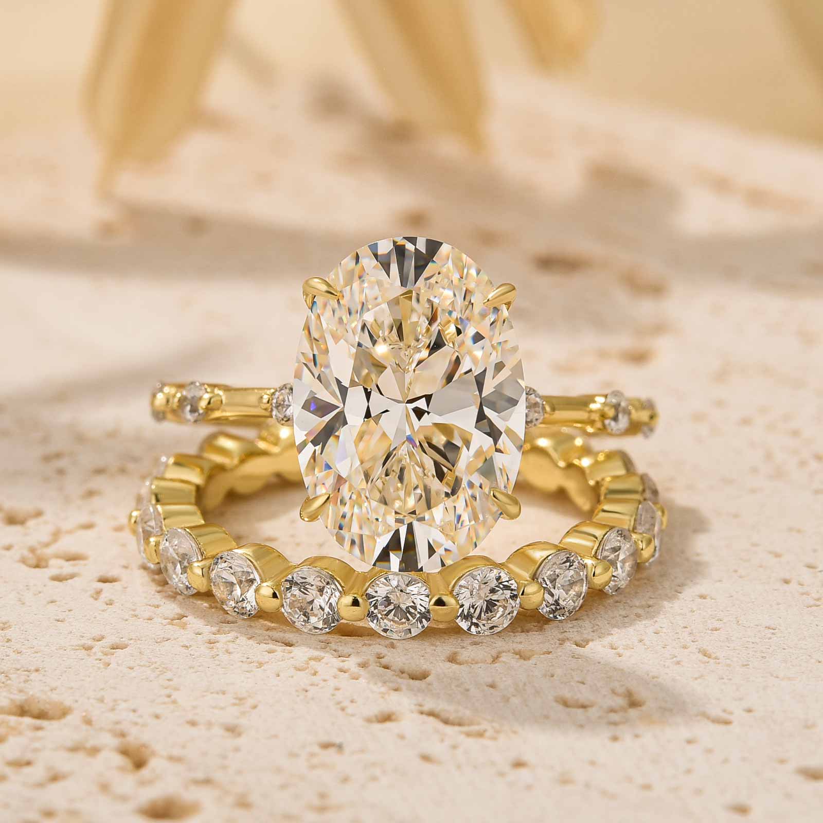 Louily Bright Yellow Gold Oval Cut Wedding Ring Set In Sterling Silver - louilyjewelry