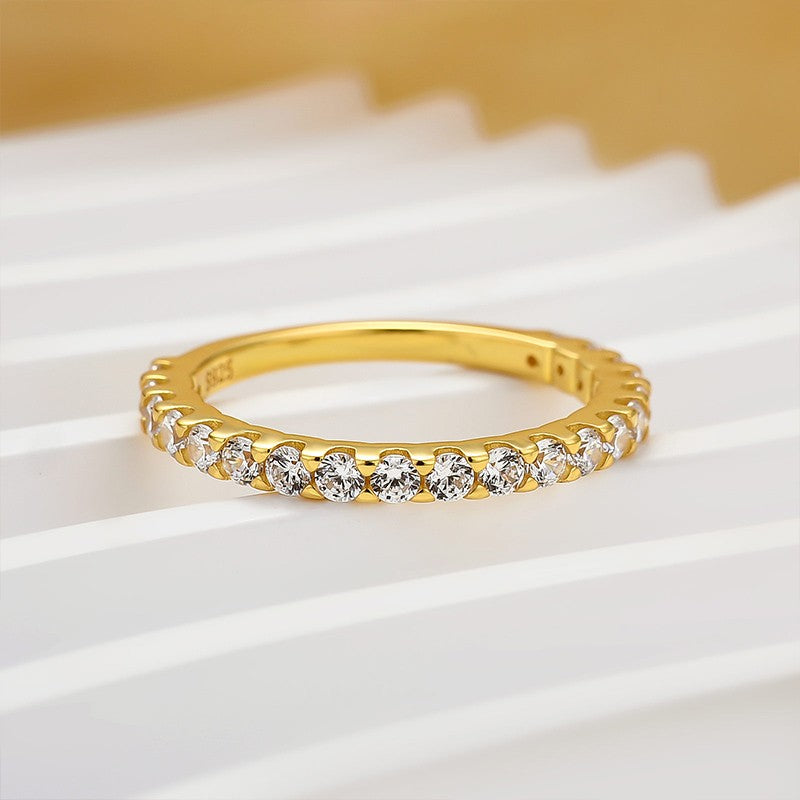 Moissanite 0.6Ct Classic Round Cut Half Wedding Band In Sterling Silver - louilyjewelry