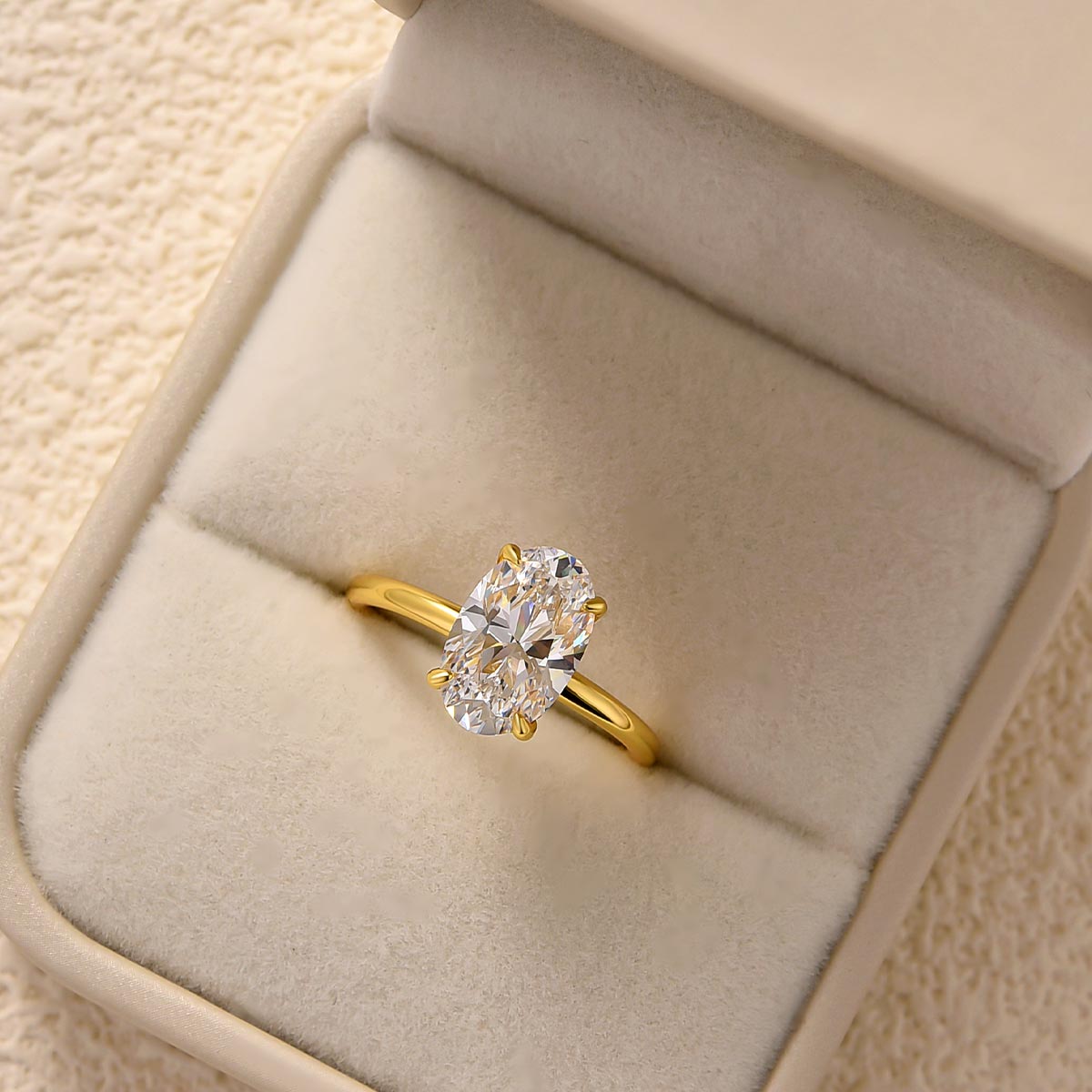 Classic 3.0 Ct Solitaire Oval Cut Yellow Gold Engagement Ring In Sterling Silver