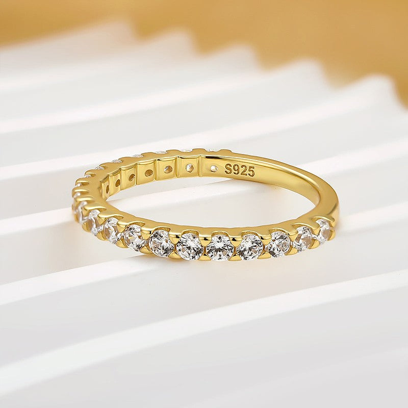 Moissanite 0.6Ct Classic Round Cut Half Wedding Band In Sterling Silver - louilyjewelry