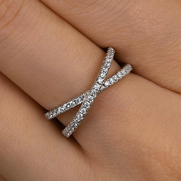 Louily X Criss Cross Wedding Band For Women In Sterling Silver