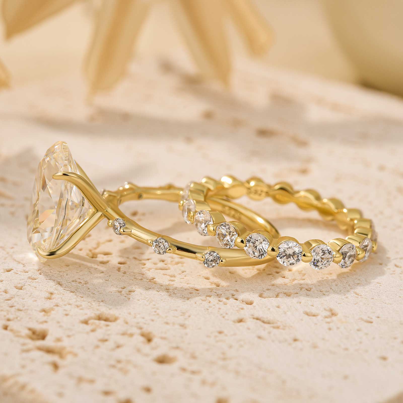 Louily Bright Yellow Gold Oval Cut Wedding Ring Set In Sterling Silver - louilyjewelry