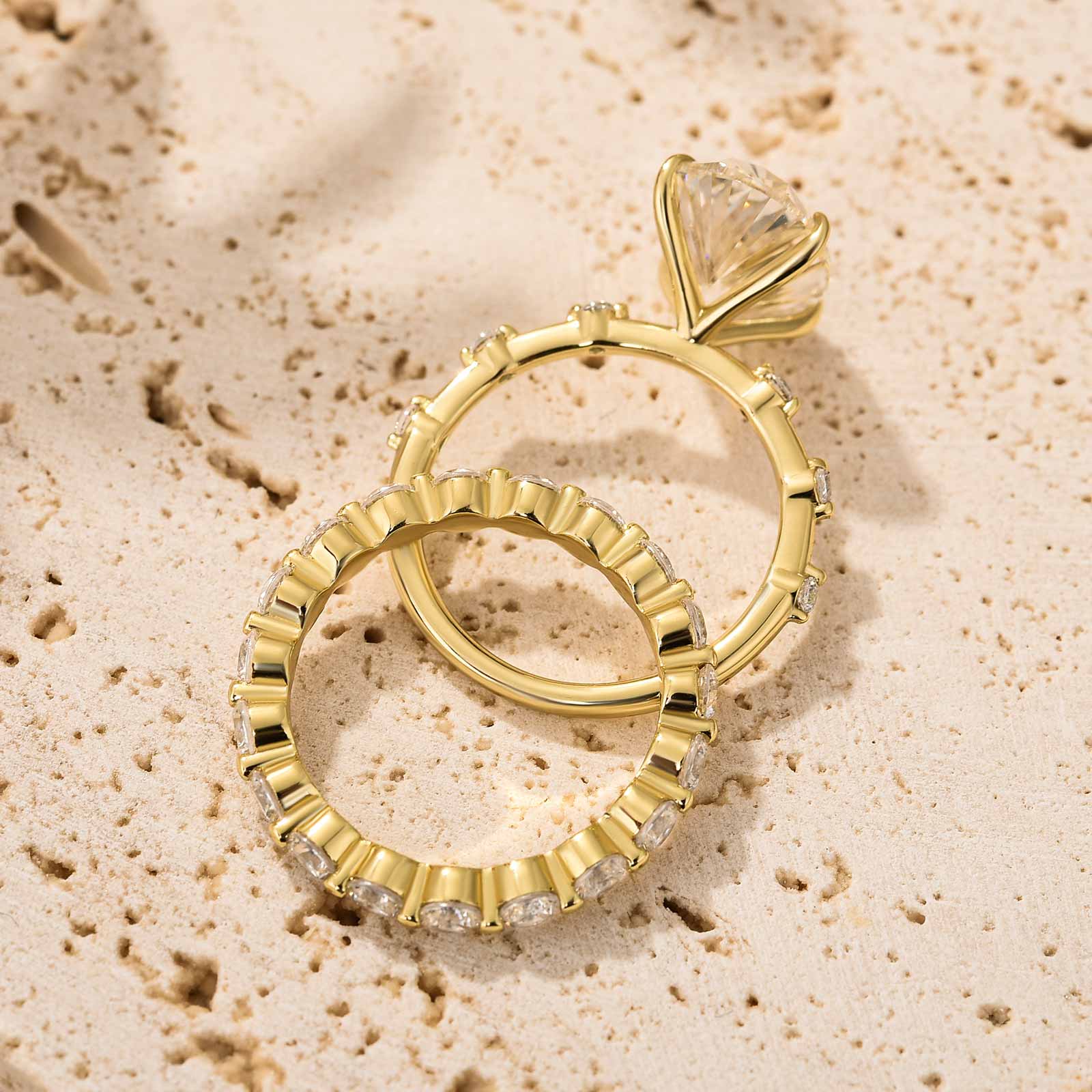 Louily Bright Yellow Gold Oval Cut Wedding Ring Set In Sterling Silver - louilyjewelry