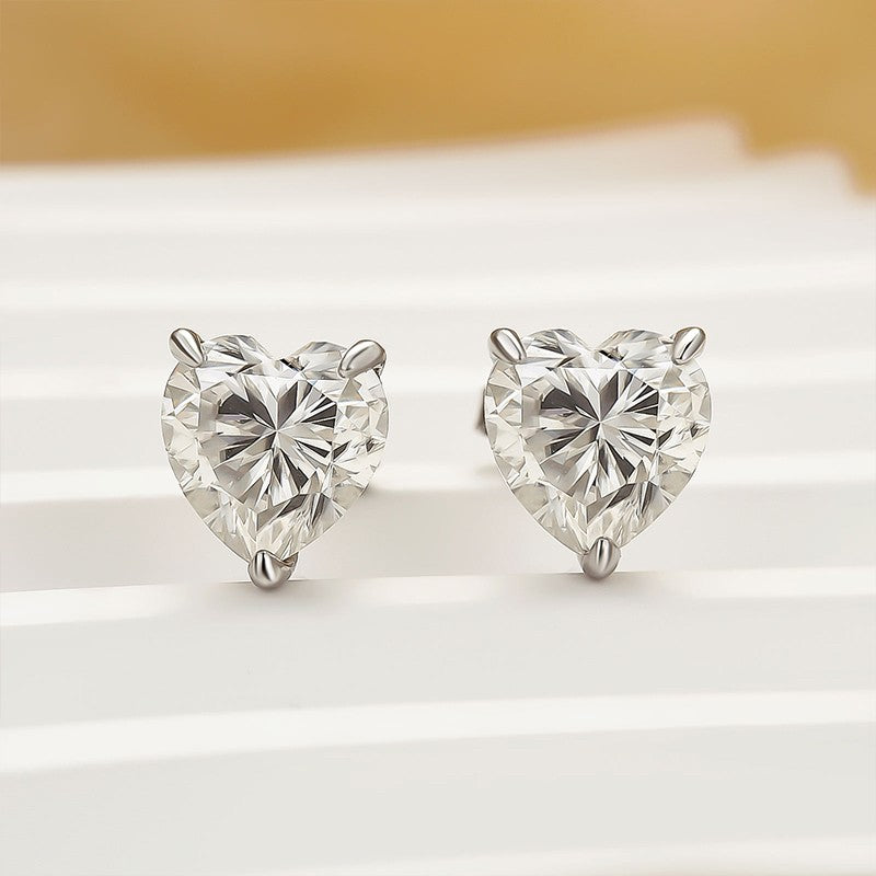 Moissanite 1.2Ct Heart Cut Stud Earrings In Sterling Silver - louilyjewelry