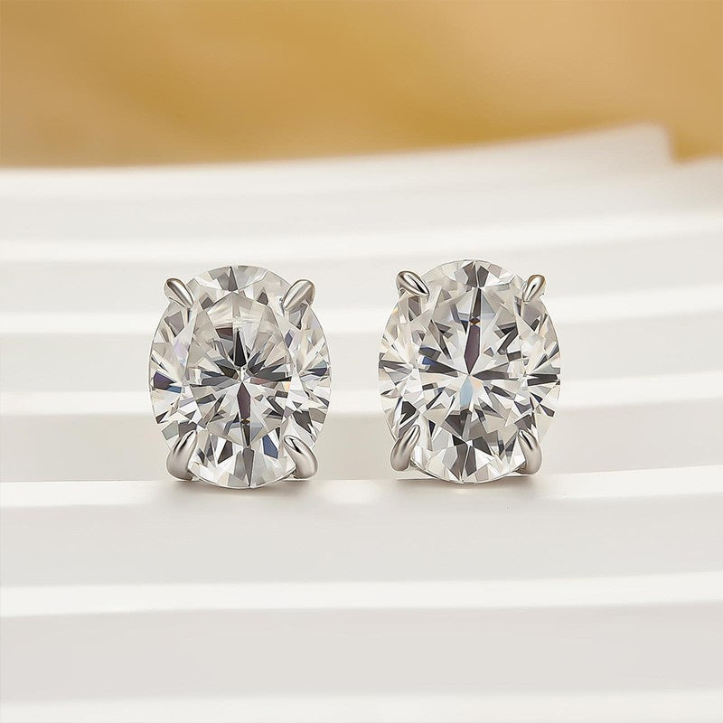 Moissanite Classic 3.0Ct Oval Cut Stud Earrings In Sterling Silver - louilyjewelry