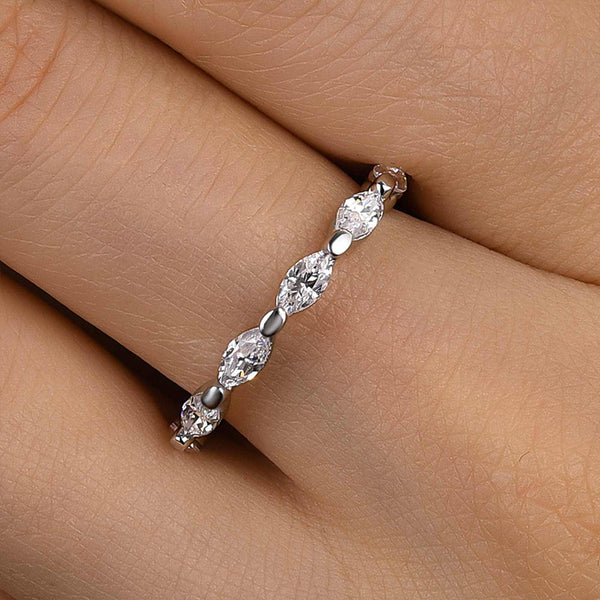 Louily Elegant Marquise Cut Diamond Women's Wedding Band In Sterling Silver