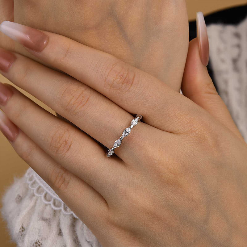 Louily Elegant Marquise Cut Diamond Women's Wedding Band In Sterling Silver - louilyjewelry