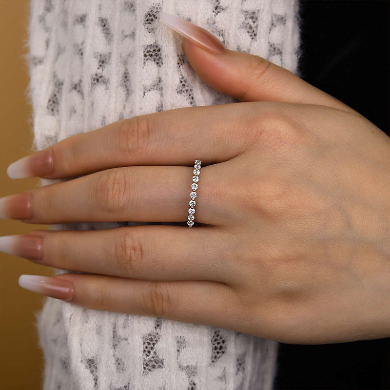 Louily Classic Round Cut Half Eternity Thin Women's Wedding Band - louilyjewelry