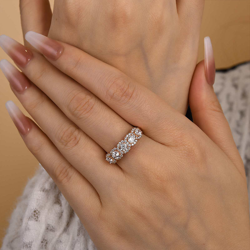 Louily Fashion Halo Five Stone Anniversary Ring In Sterling Silver - louilyjewelry