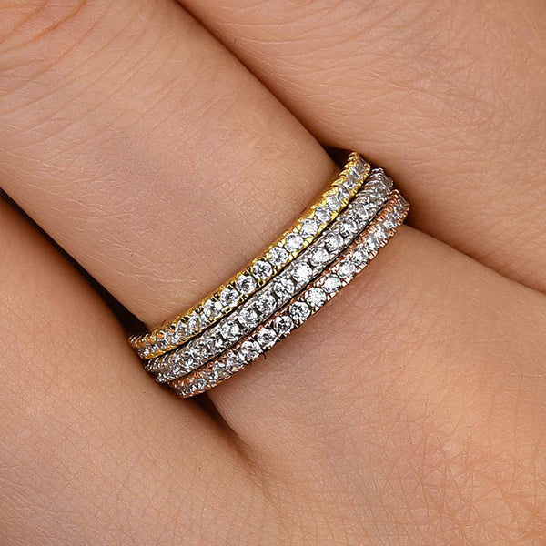 Louily Classic Stackable Full Eternity Women's Wedding Band Set