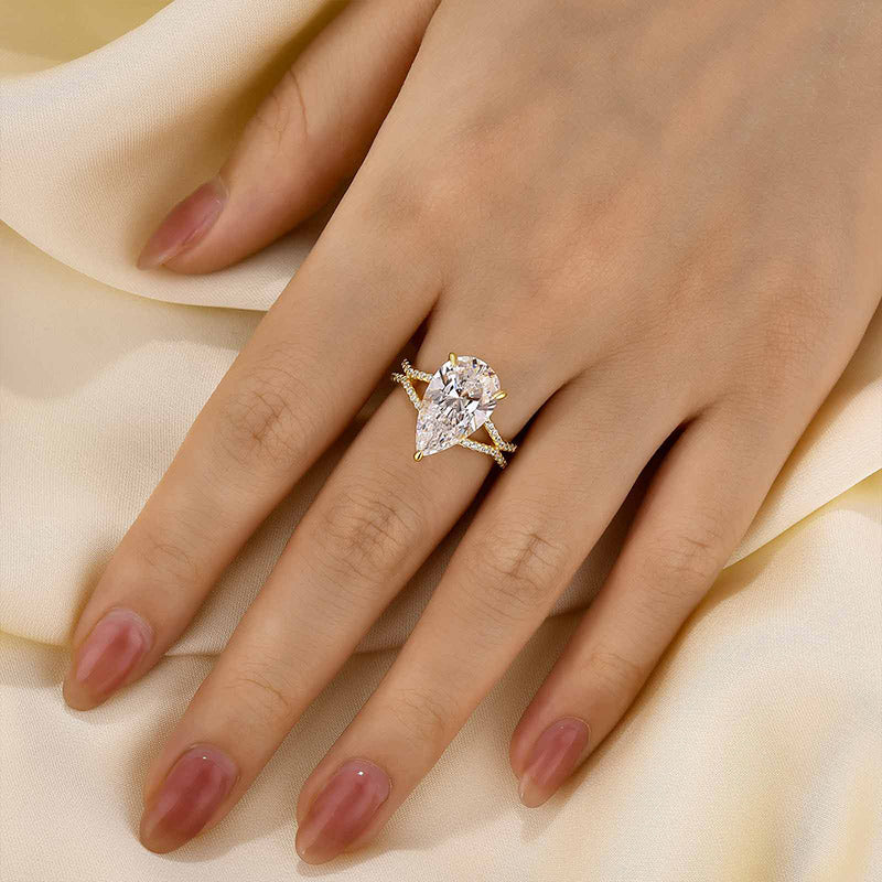 Louily Split Shank Unique Pear Cut Engagement Ring In Sterling Silver - louilyjewelry
