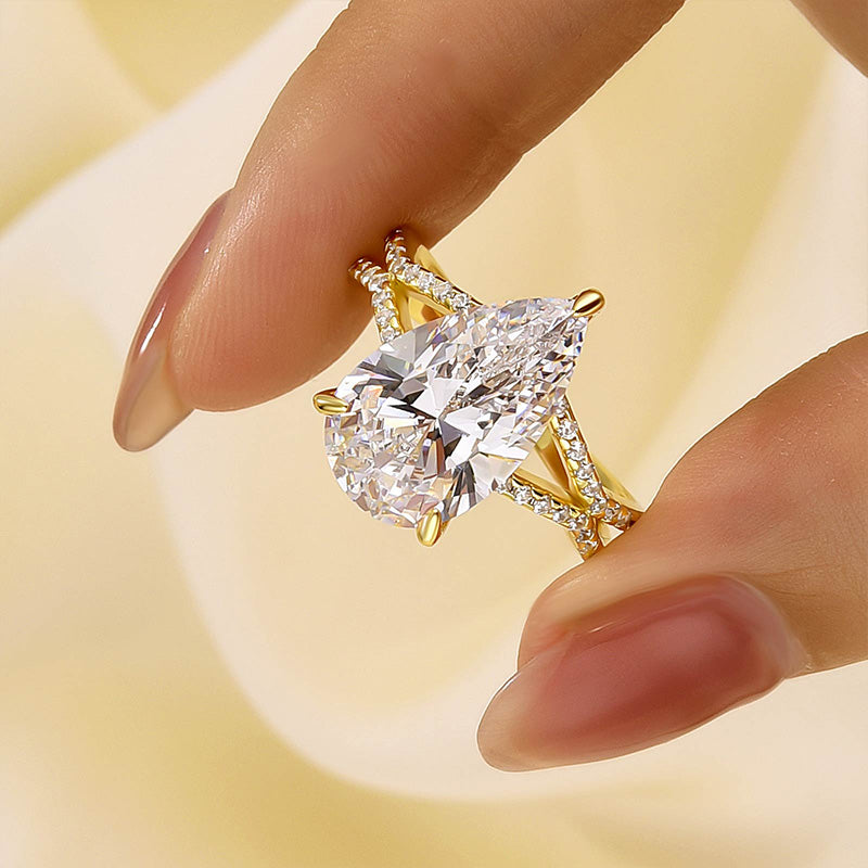 Louily Split Shank Unique Pear Cut Engagement Ring In Sterling Silver - louilyjewelry