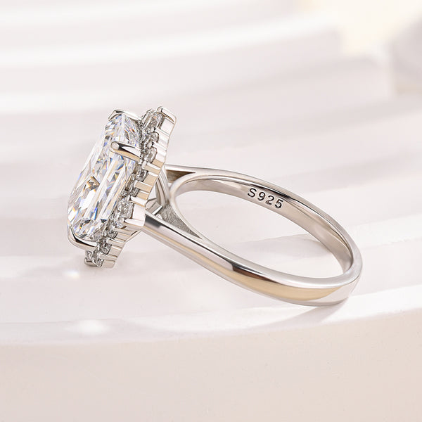 Louily Stunning Halo Radiant Cut Simulated Diamond Engagement Ring In Sterling Silver