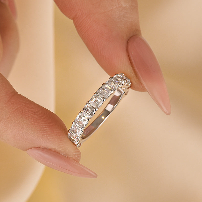 Unique Asscher Cut Wedding Band In Sterling Silver - louilyjewelry