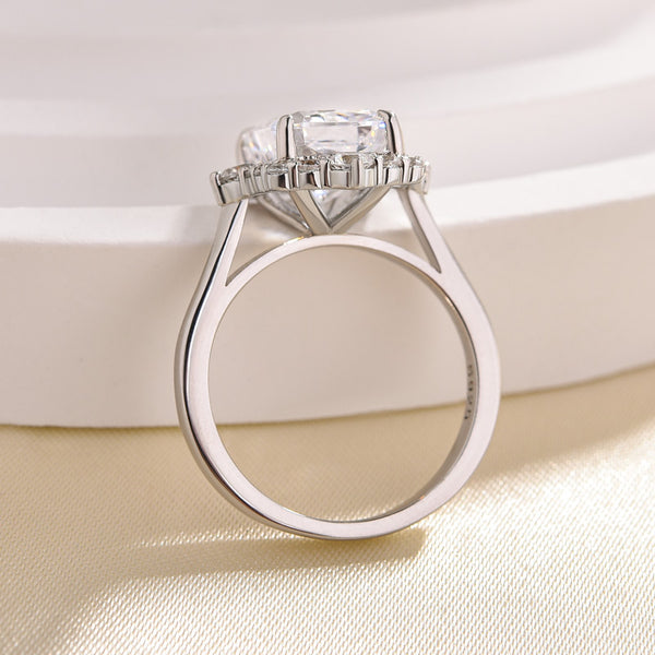 Louily Stunning Halo Radiant Cut Simulated Diamond Engagement Ring In Sterling Silver