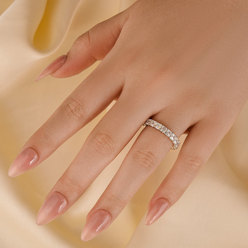 Unique Asscher Cut Wedding Band In Sterling Silver - louilyjewelry