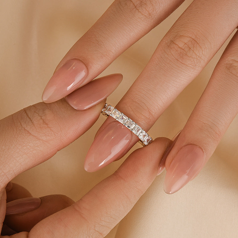 Unique Asscher Cut Wedding Band In Sterling Silver - louilyjewelry