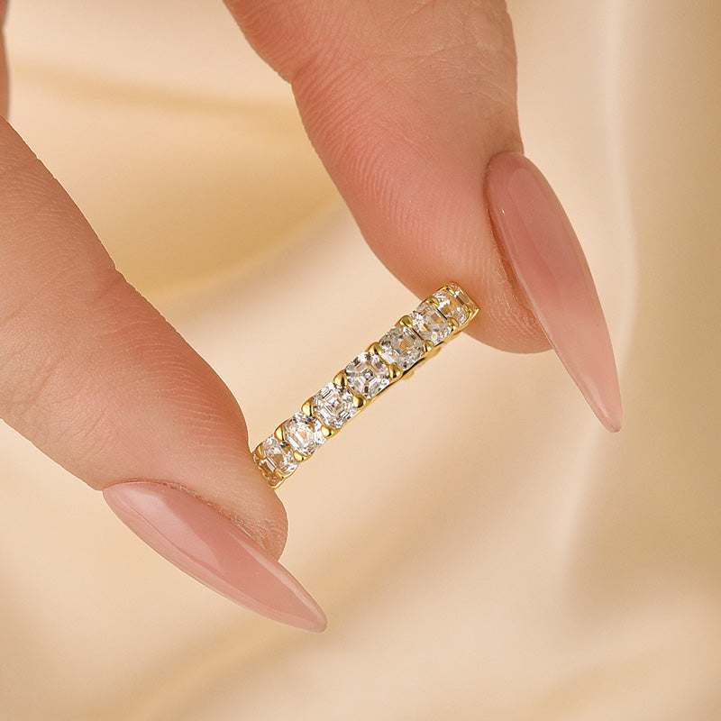 Unique Asscher Cut Wedding Band In Sterling Silver - louilyjewelry