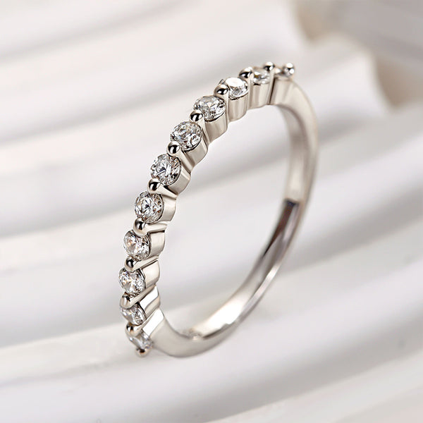 Louily Classic Round Cut Half Eternity Thin Women's Wedding Band - louilyjewelry