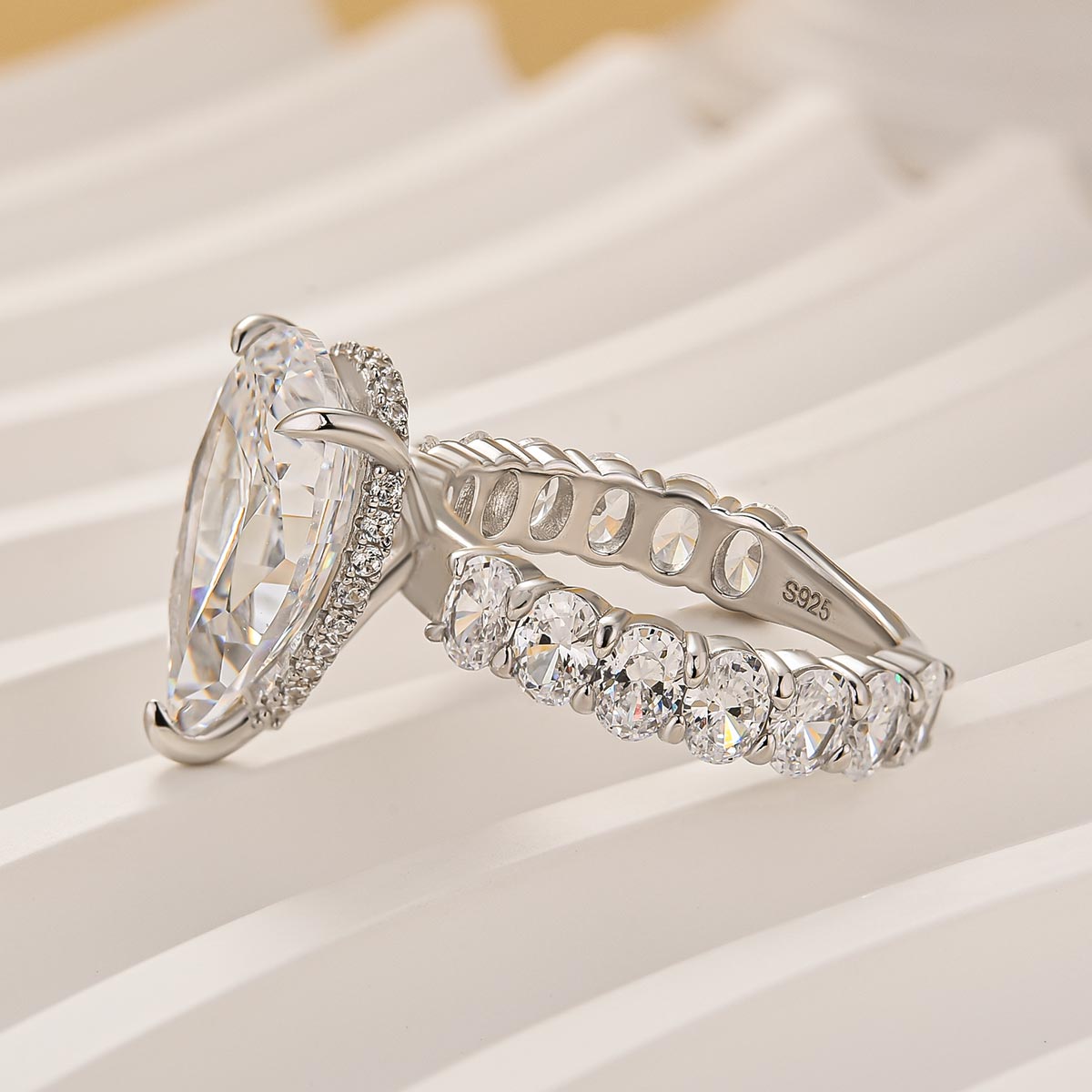 Luxe 5.0Ct Pear Cut Engagement Ring Travel Ring In Sterling Silver