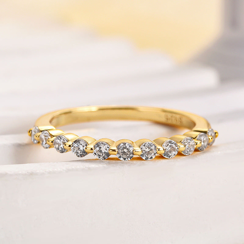 Louily Classic Round Cut Half Eternity Thin Women's Wedding Band - louilyjewelry