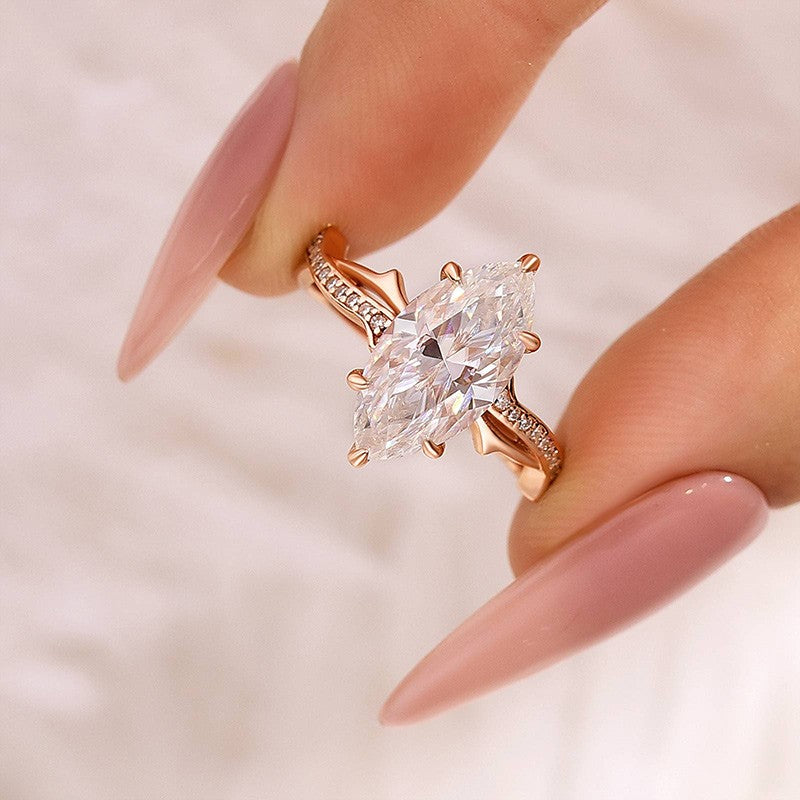 Moissanite 3.0Ct Marquise Cut Twist Engagement Ring In Sterling Silver - louilyjewelry