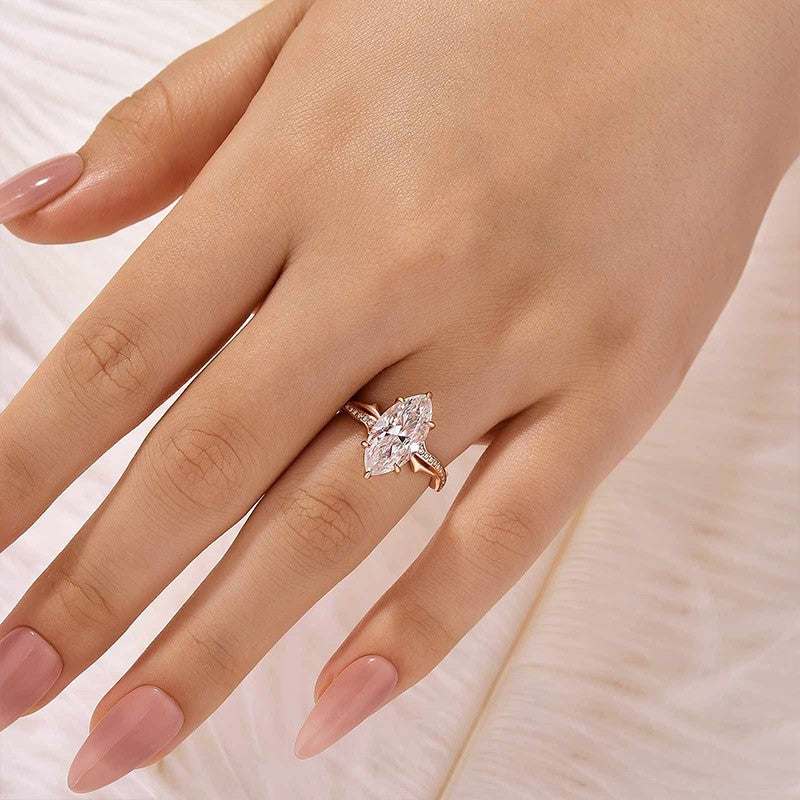 Moissanite 3.0Ct Marquise Cut Twist Engagement Ring In Sterling Silver - louilyjewelry