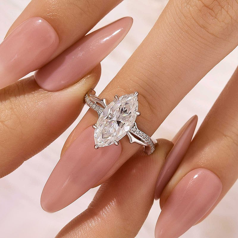 Moissanite 3.0Ct Marquise Cut Twist Engagement Ring In Sterling Silver - louilyjewelry