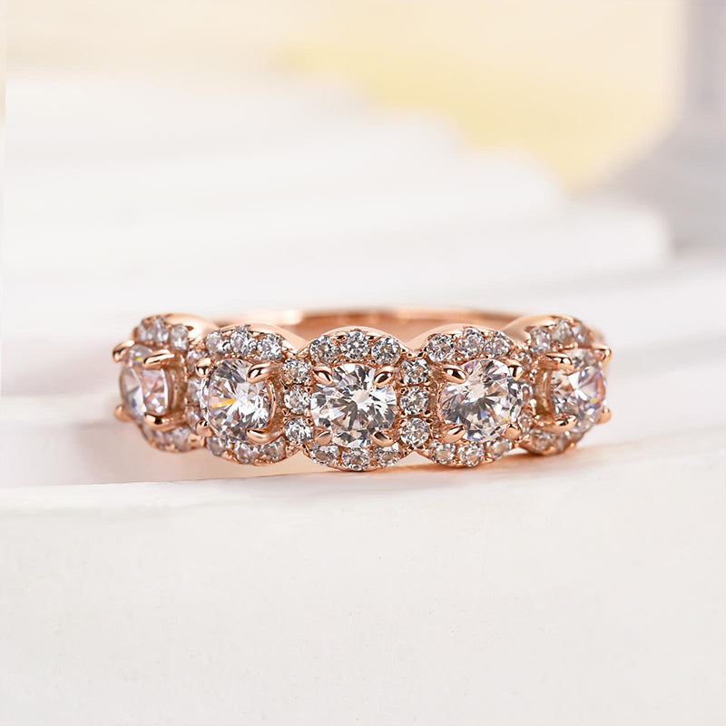 Louily Fashion Halo Five Stone Anniversary Ring In Sterling Silver - louilyjewelry