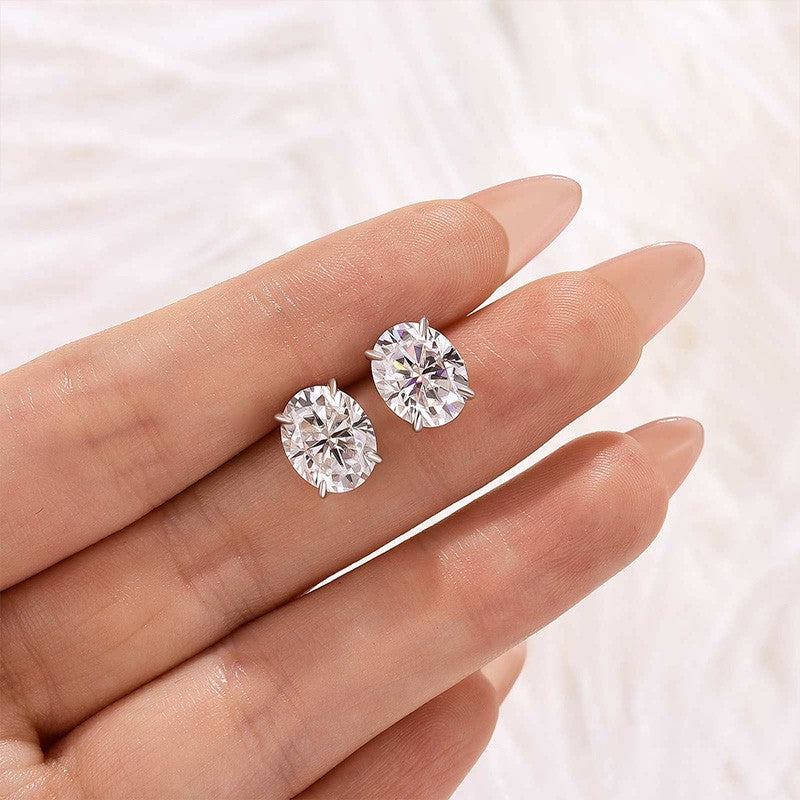 Moissanite Classic 3.0Ct Oval Cut Stud Earrings In Sterling Silver - louilyjewelry