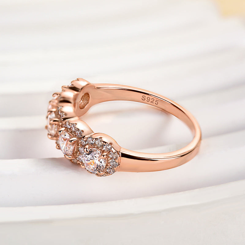 Louily Fashion Halo Five Stone Anniversary Ring In Sterling Silver - louilyjewelry