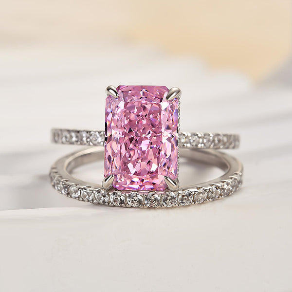 Louily Pink Stone Crushed Ice Radiant Cut Wedding Set