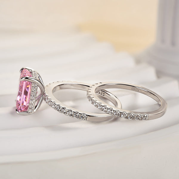 Louily Pink Stone Crushed Ice Radiant Cut Wedding Set