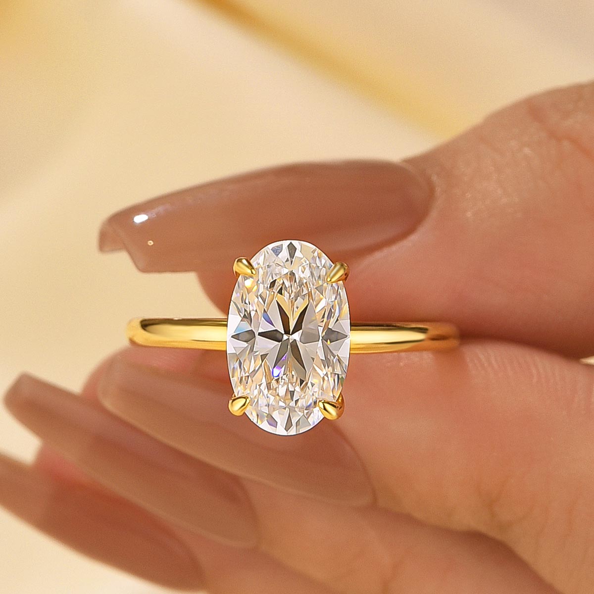 Classic 3.0 Ct Solitaire Oval Cut Yellow Gold Engagement Ring In Sterling Silver