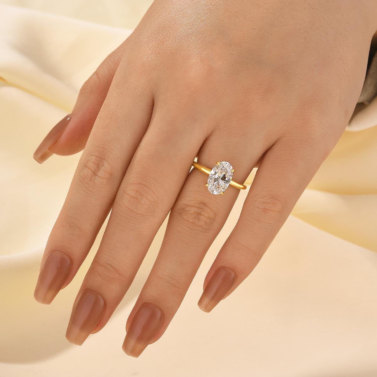 Classic 3.0 Ct Solitaire Oval Cut Yellow Gold Engagement Ring In Sterling Silver
