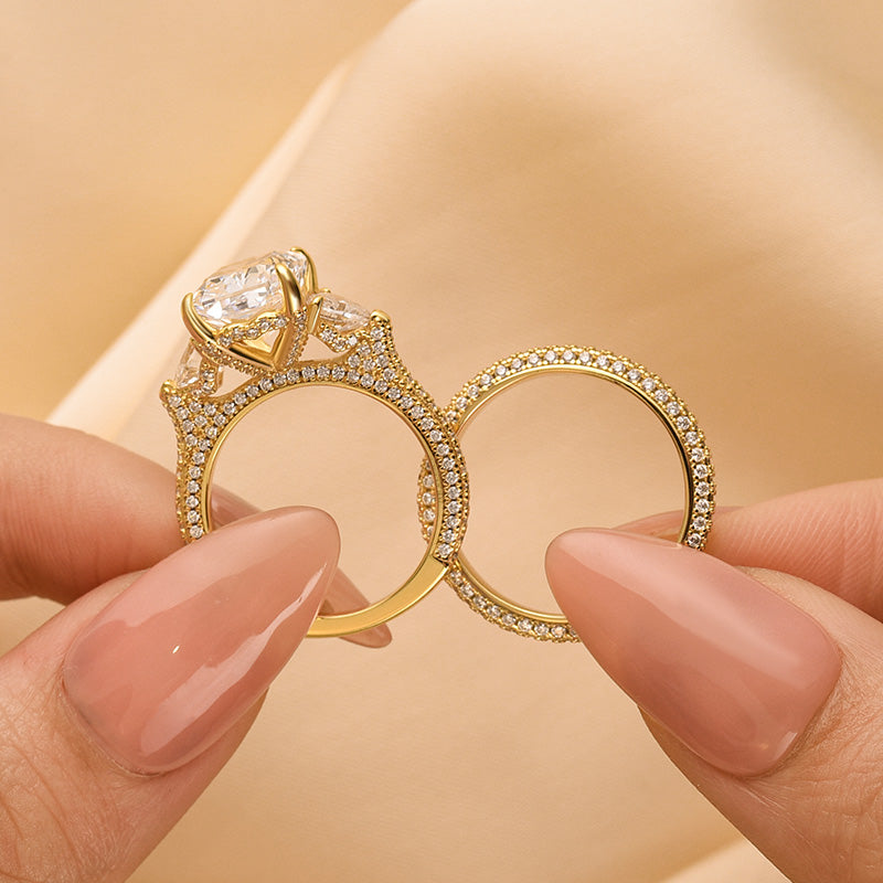 Louily Luxurious Radiant Cut & Heart Cut Three Stone Wedding Set In Sterling Silver - louilyjewelry