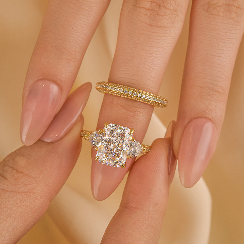 Louily Luxurious Radiant Cut & Heart Cut Three Stone Wedding Set In Sterling Silver - louilyjewelry