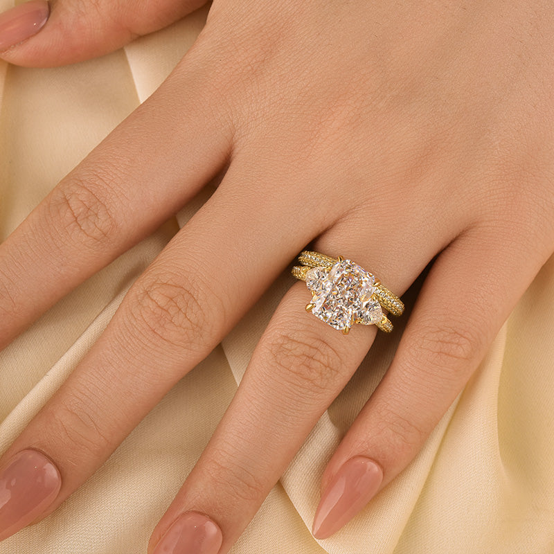 Louily Luxurious Radiant Cut & Heart Cut Three Stone Wedding Set In Sterling Silver - louilyjewelry